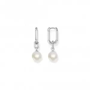 Sterling Silver Pearl And Links Hoop Earrings CR690-082-14
