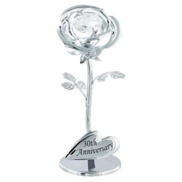 Happy Homewares Modern 30Th Anniversary Silver Plated Flower With Clear Swarovski Crystal Bead