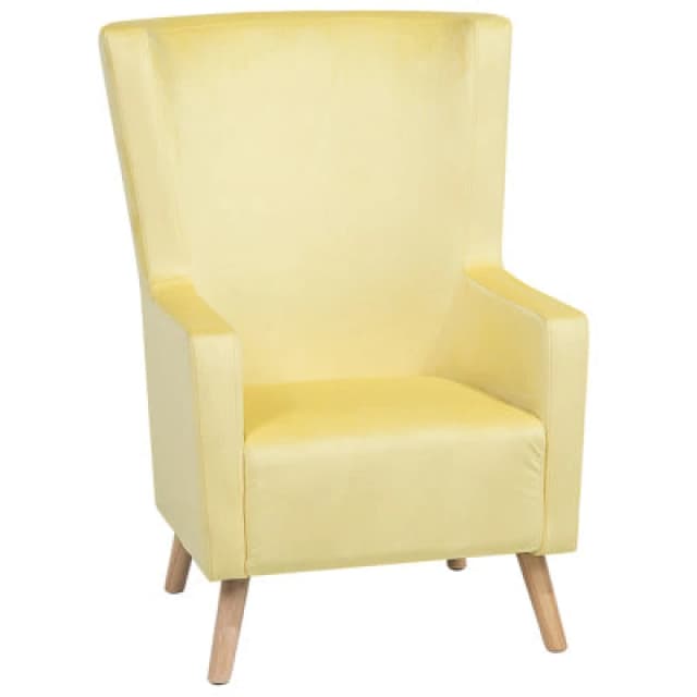 Beliani Velvet Wingback Chair Yellow Oneida
