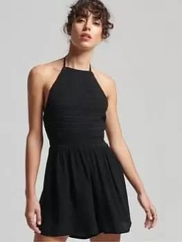 Superdry Vintage Smocked Playsuit -black, Black, Size 10, Women