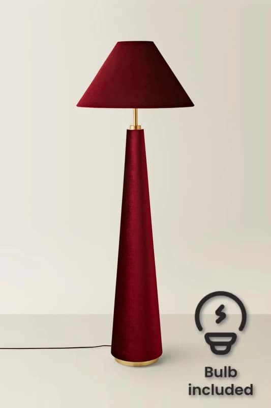 ValueLights ValueLights Martha Velvet Midi Floor Lamp with Conical Velvet Lamp Shade and Bulb in Burgundy Burgundy One Size Unisex 5059406070365