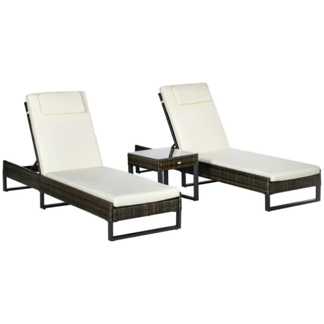 Outsunny Rattan Sun Lounger Set w/ Cushions - Outsunny 5056725525590