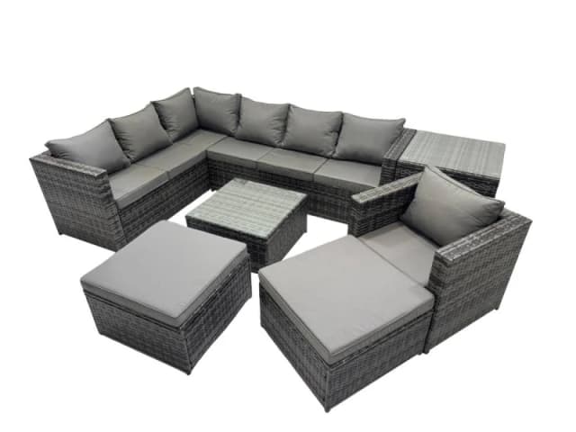 Fimous Patio Furniture Sets with Corner Sofa Chair 2 Big Footstool Side Table in Dark Grey Dark Grey Unisex