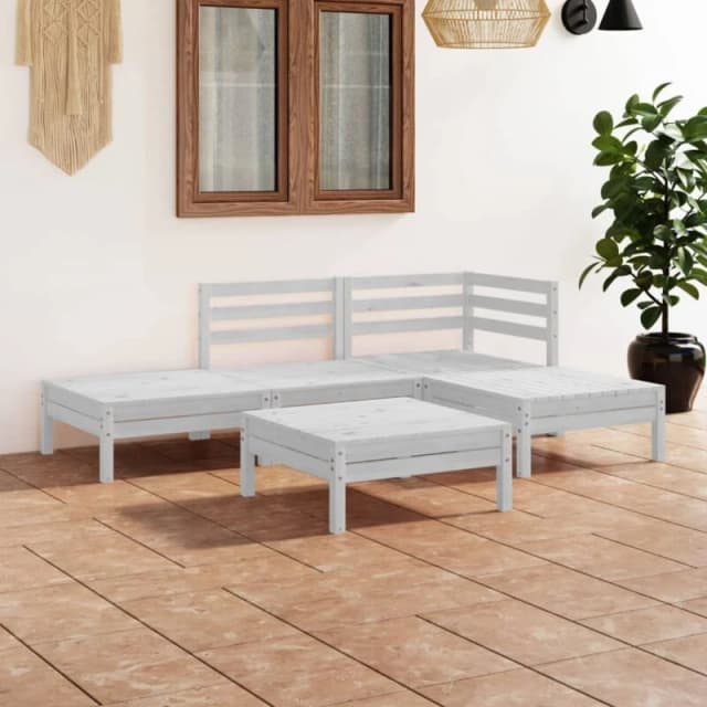 VIDAXL 5 Piece Garden Lounge Set Solid Pinewood White Vidaxl 8720286685051
