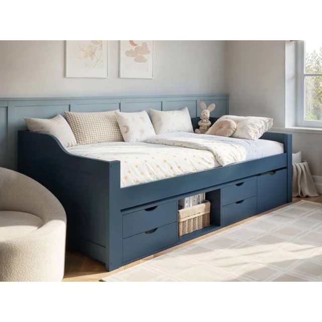 Flair Blair Low Sleeper Bed with Storage in Blue Size: Single Blue Unisex Single
