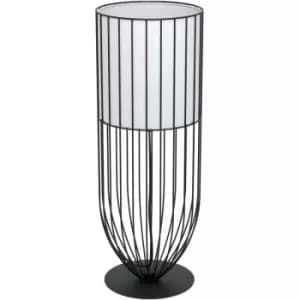 Table Desk Lamp Black Wire Frame Partial White Fabric Shade Bulb E27 1x60W