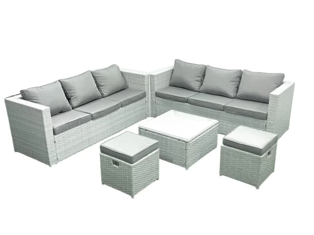 Fimous Garden Outdoor Furniture Set 8 Seater Rattan Sofa Set with 2 Small Footstools Light Grey Mixed Light Grey