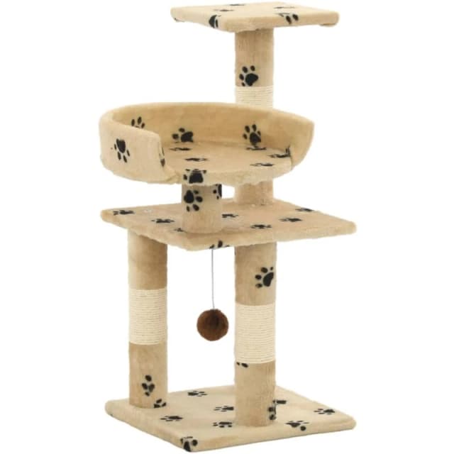 vidaXL Cat Tree with Sisal Scratching Posts 65cm Paw Prints Beige Play Tower
