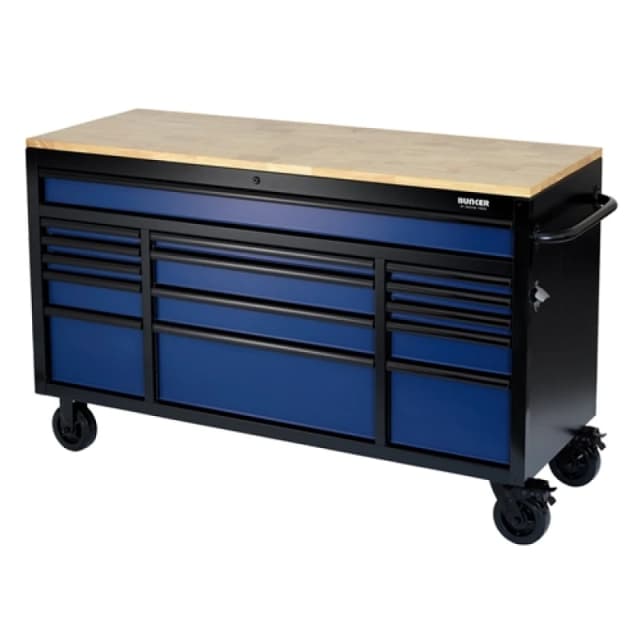 Bunker Workbench Roller Tool Cabinet, 15 Drawer, 61", Blue 10747