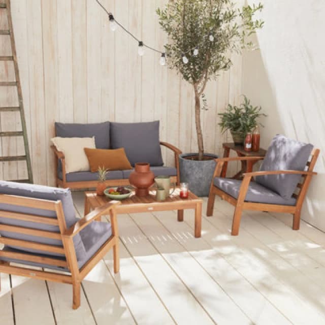 sweeek 4-seater Wooden Garden Sofa Set Grey