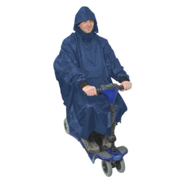 Loops Blue Lightweight Scooter Poncho with Sleeves Waterproof Fabric Machine Washable Multi