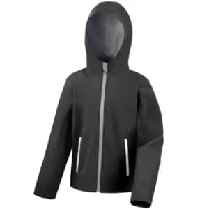 Result Core Kids Unisex Junior Hooded Softshell Jacket (11/12) (Black/Grey)