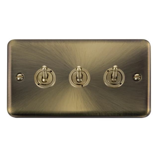 SE Home Curved Antique Brass 3 Gang 2 Way 10AX Toggle Light Switch Gold