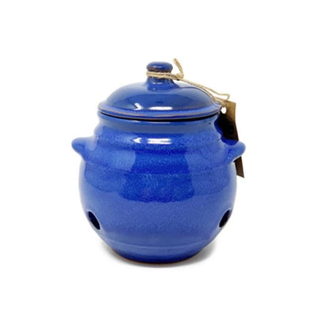 Verano Spanish Ceramics Selena Glazed Hand Dipped Kitchen Dining Garlic Jar With Lid Blue (H) 15Cm
