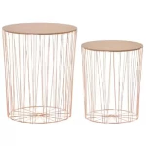 2 PCS Wood Metal Bedside Table Storage Sofa End Coffee Side Table