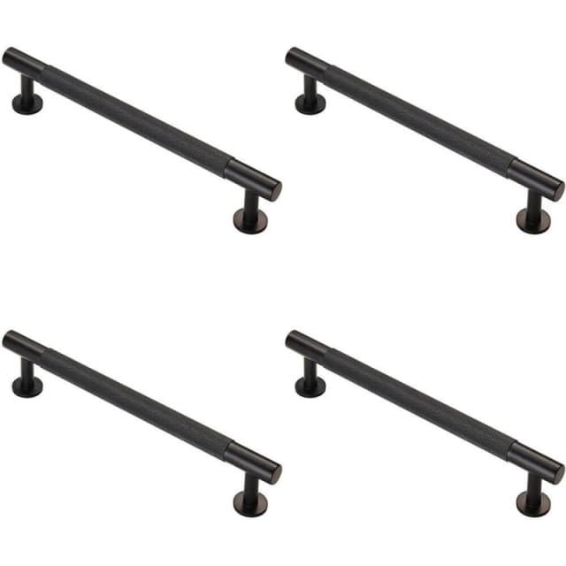 Loops 4x Knurled Bar Door Pull Handle 190 x 13mm 160mm Fixing Centres Matt Black unisex