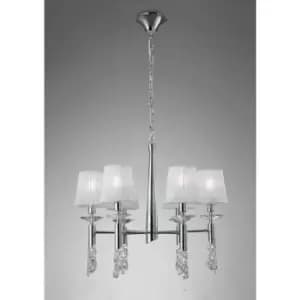 Tiffany pendant light 6 + 6 E14 + G9 bulbs, polished chrome with white lampshades & transparent crystal