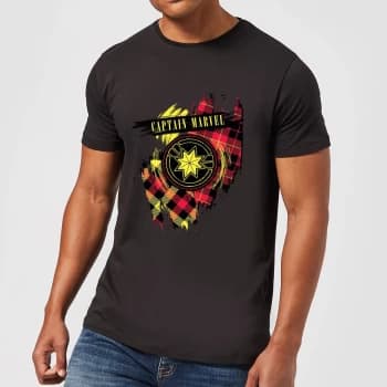 Captain Marvel Tartan Patch Mens T-Shirt - Black - 3XL - Black