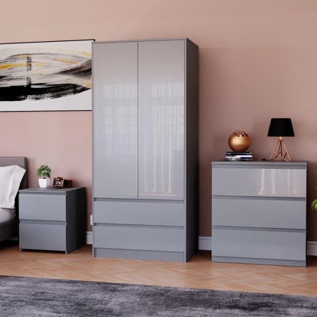 Lassic Vida Designs Glinton Gloss 3 Piece Bedroom Set 1 Grey unisex 3 Piece
