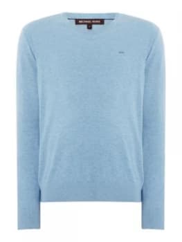 Mens Michael Kors Cotton V Neck Logo Jumper Light Blue