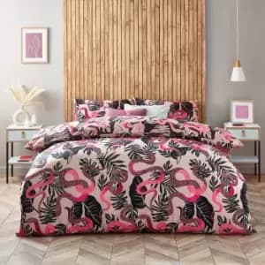 Furn. Serpentine Ruby Pink Duvet Cover and Pillowcase Set Pink/Black/White
