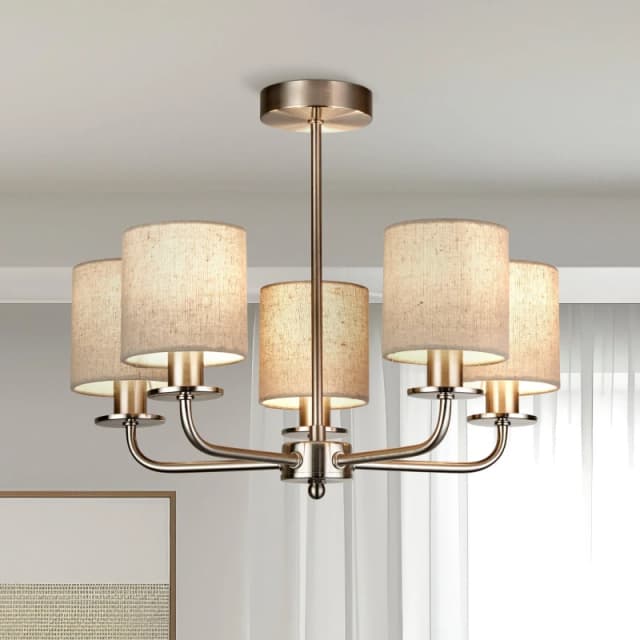 SO'HOME Satin Silver 5 Arm Mini Chandelier with Linen Shades silver-coloured ONE SIZE