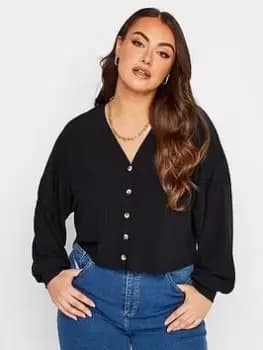 Yours Button Cropped Cardi Black, Size 20, Women