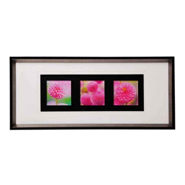 Premier Housewares Pink Floral Colour Glass Triple Wall Art Black