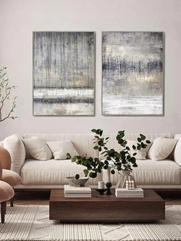 Set of 2 Cedar & Sage Torrent Abstract Framed Canvases