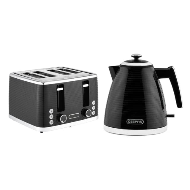 Geepas 1.7L Kettle & 4 Slice Toaster Sets Linear Collection in Black Size: Large Black Unisex Large