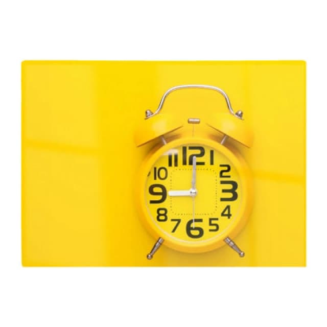 Warren Reed Designer Yellow Alarm Clock Glass Chopping Board