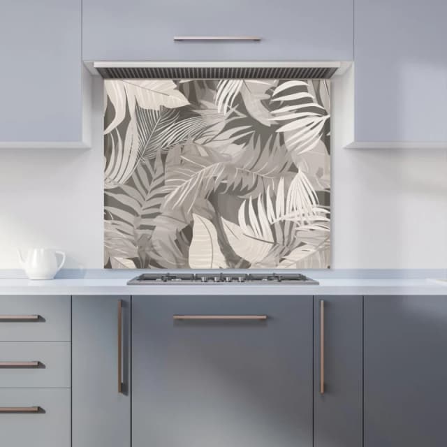Warren Reed - Designer Grey Brown Tropical Leaves Kitchen Splashback Size: 600mm x 750mm Grey Unisex 600mm x 750mm