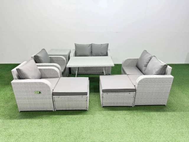 Fimous 8 Seater PE Rattan Garden Furniture Set Outdoor Love Sofa Sets in Light Grey Light Grey Unisex