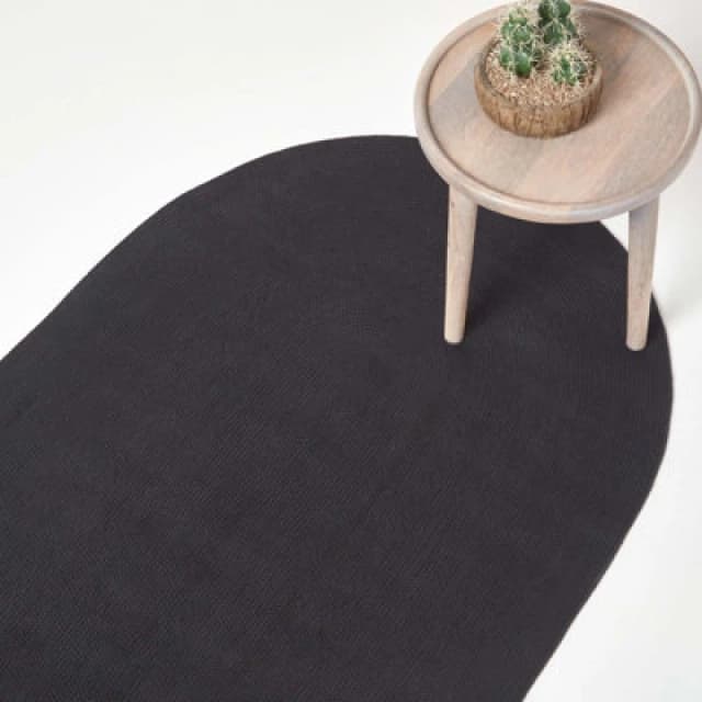 Homescapes Black Handmade Woven Braided Oval Rug, 60 X 90 Cm