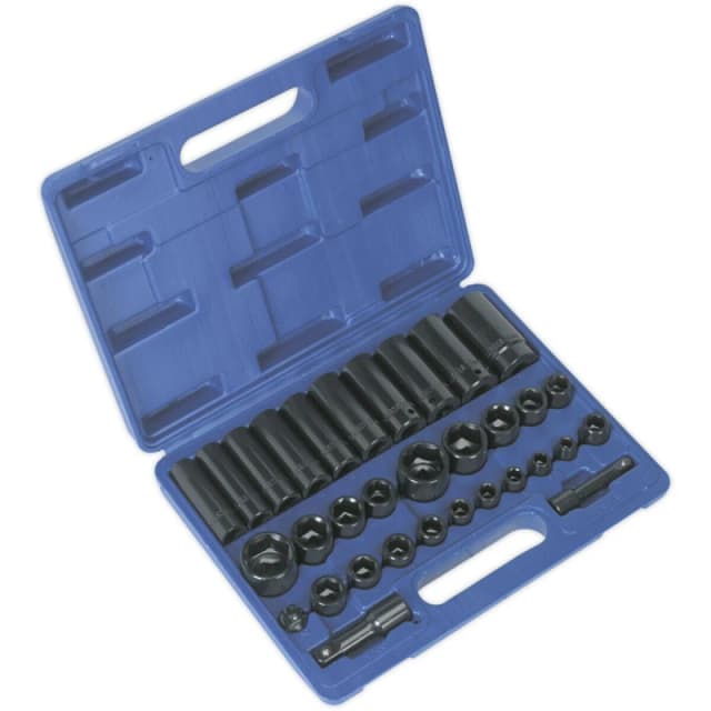 Loops 32 Piece Impact Socket Set - 3/8" & 1/2" Sq Drive - Standard & Deep Sockets Multi