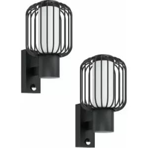 Loops - 2 pack IP44 Outdoor Wall Light & pir Sensor Black Zinc Steel 1x 28W E27