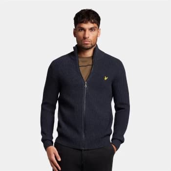 Knitted RIB Zip Through Cardigan - Dark Navy Marl - S