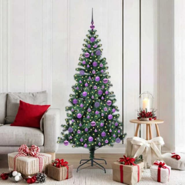vidaXL Artificial Pre-lit Christmas Tree with Lilac Balls Green 180cm PVC and Metal, Green 3396768