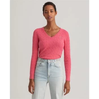 Gant V Neck Cable Knit Jumper Womens - Pink