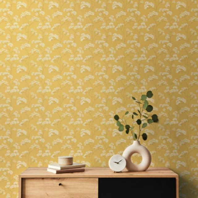 Hoopla Walls Elderflower Trail - Gold 10M Wallpaper