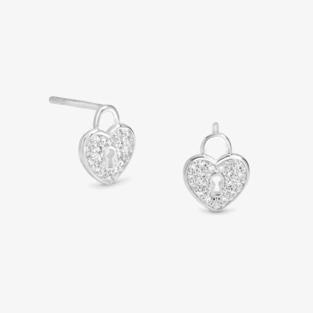 Simply Silver Sterling Silver 925 Pave Padlock Heart Studs Stud Earrings One Size Silver 73390011000