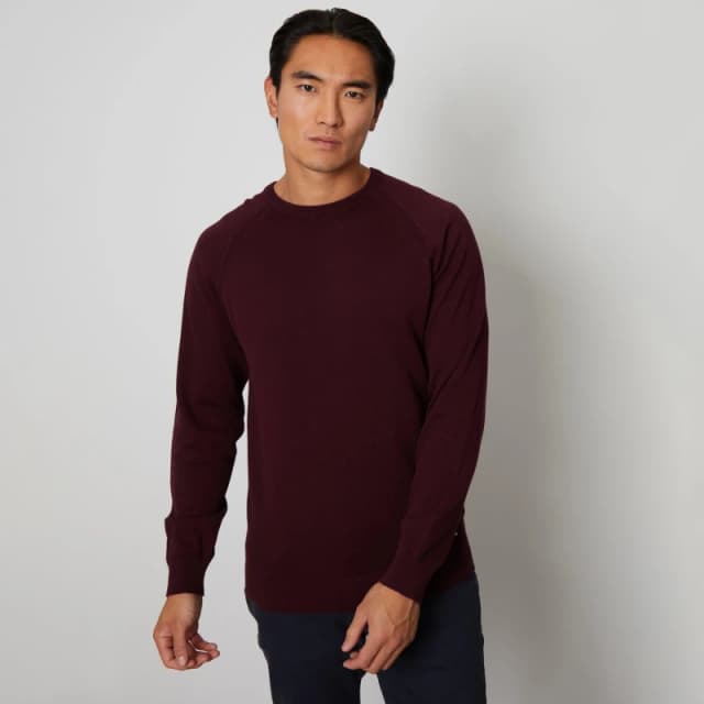 Threadbare 'Devon' Cotton Lightweight Crew Neck Knitted Jumper Burgundy