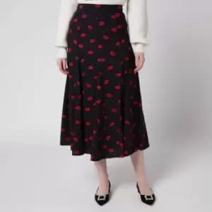 Kate Spade New York Womens Lips Fluid Skirt - Black - UK 14