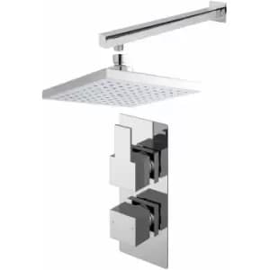 Nuie - Sanford Twin Square Thermostatic Concealed Shower Valve with Fixed Head and Arm - Chrome