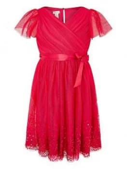 Monsoon Girls Tulle Sequin Wrap Dress - Red, Size 8 Years, Women