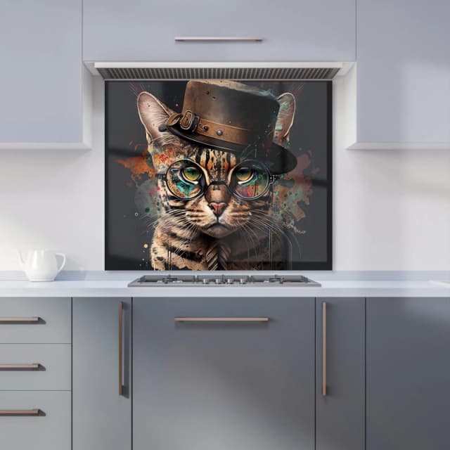 Warren Reed - Designer Bengal Cat With Glasses Kitchen Splashback Size: 600mm x 750mm Multicolor Unisex 600mm x 750mm