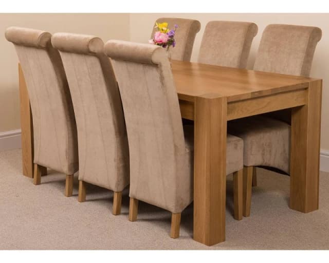 Thats Furniture Kuba 180 x 90cm Chunky Oak Dining Table & 6 Montana Fabric Chairs in Beige Beige Unisex 180 x 90 cm