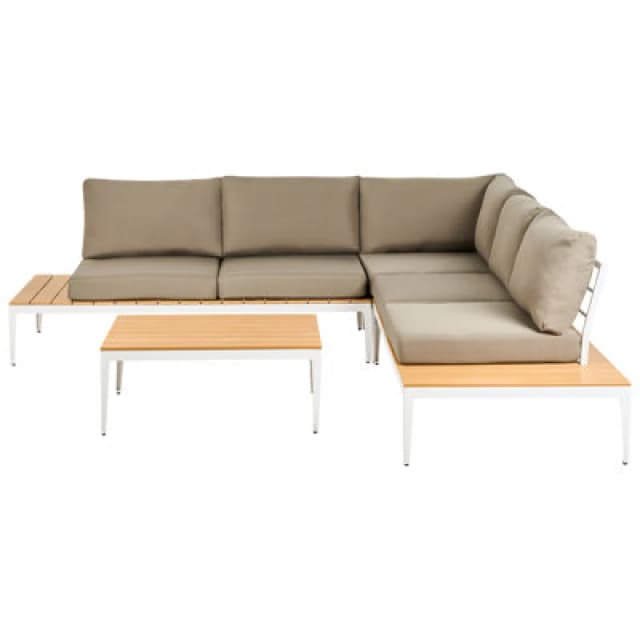 Beliani Garden Corner Sofa With Table 5 Seater Positano Grey