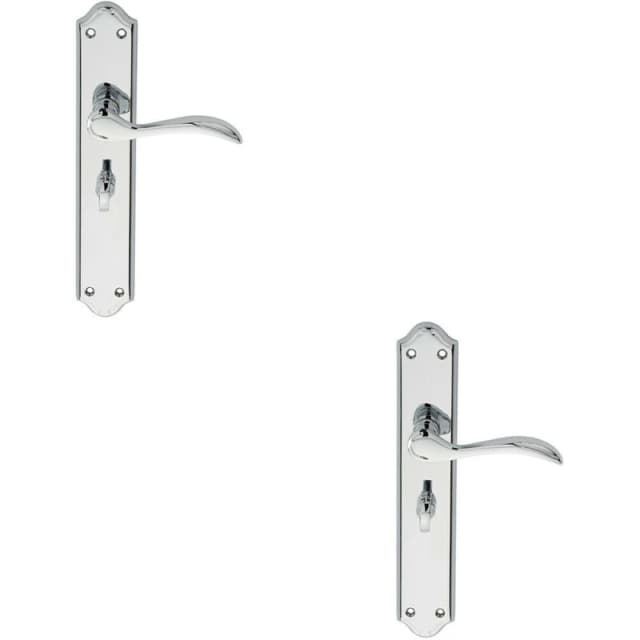 Loops 2x PAIR Curved Handle on Long Bathroom Backplate 245 x 45mm Polished Chrome Multi