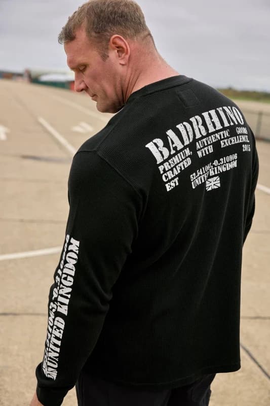 BadRhino Mens Military Waffle Long Sleeve T-Shirt in Black Size: 3XL Black Male 3XL